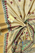 Pastel Hand Painted Madhubani Tussar Silk Saree - Luxurion World