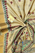 Pastel Hand Painted Madhubani Tussar Silk Saree - Luxurion World
