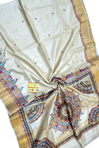 Pastel Hand Painted Madhubani Tussar Silk Saree - Luxurion World