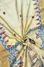 Pastel Hand Painted Madhubani Tussar Silk Saree - Luxurion World