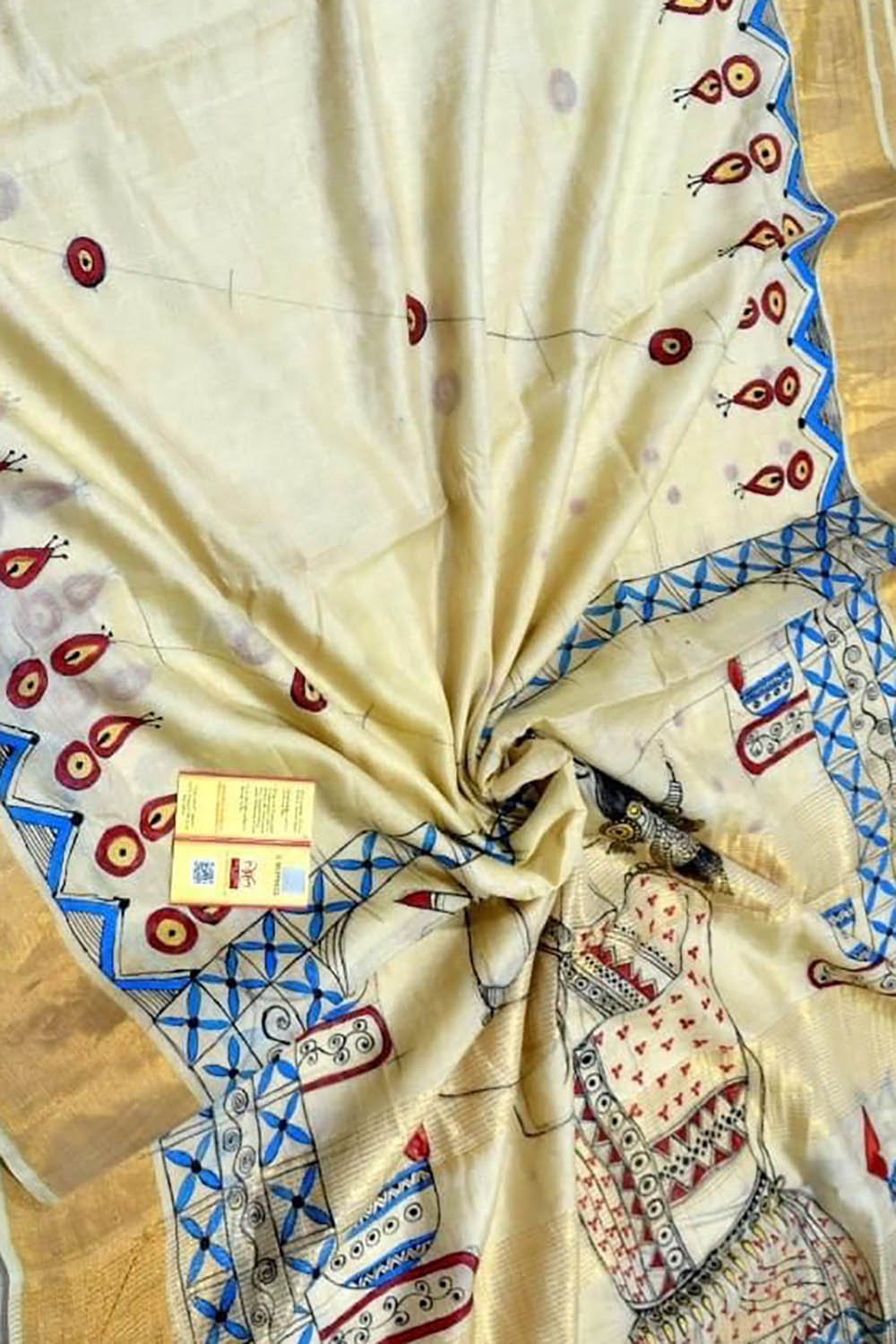 Pastel Hand Painted Madhubani Tussar Silk Saree - Luxurion World