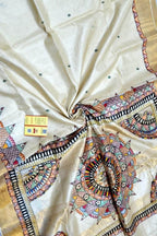 Pastel Hand Painted Madhubani Tussar Silk Saree - Luxurion World