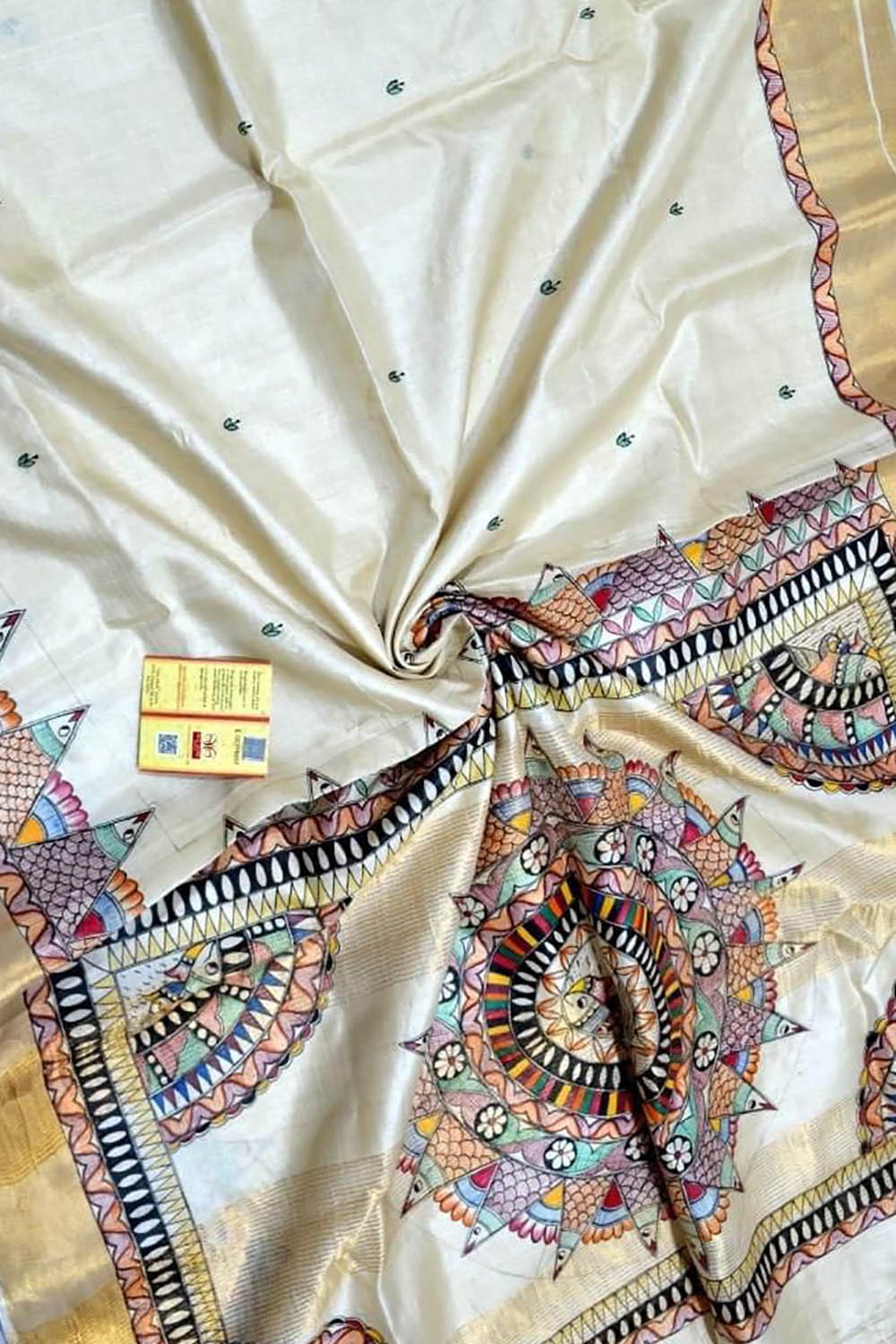 Pastel Hand Painted Madhubani Tussar Silk Saree - Luxurion World