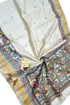 Pastel Hand Painted Madhubani Tussar Silk Saree - Luxurion World