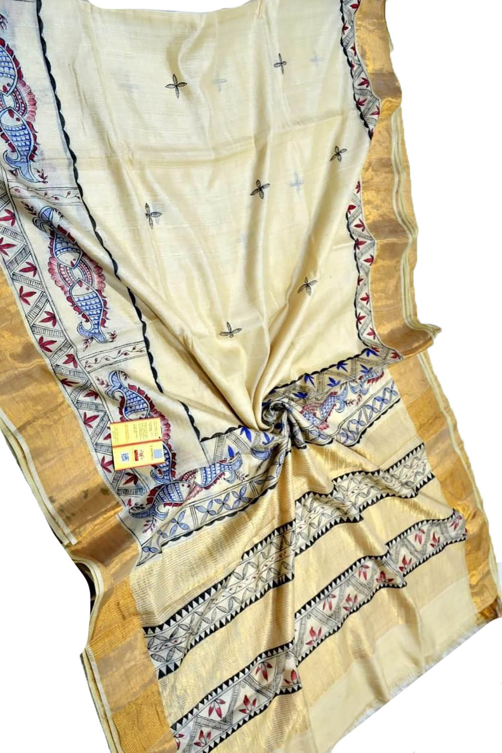 Pastel Hand Painted Madhubani Tussar Silk Saree - Luxurion World