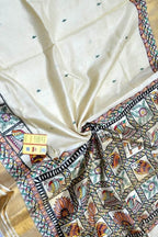 Pastel Hand Painted Madhubani Tussar Silk Saree - Luxurion World