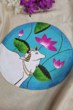 Pastel Hand Painted Pure Moonga Silk Pichwai Blouse Fabric (1 Mtr) - Luxurion World