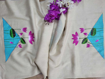 Pastel Hand Painted Pure Moonga Silk Pichwai Blouse Fabric (1 Mtr) - Luxurion World