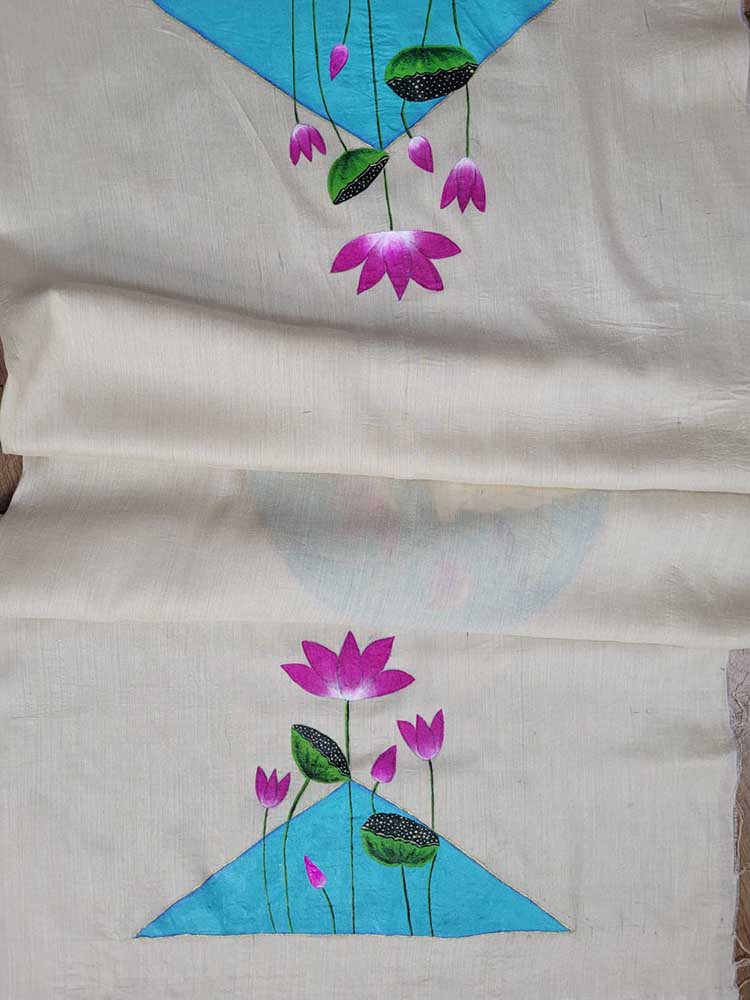 Pastel Hand Painted Pure Moonga Silk Pichwai Blouse Fabric (1 Mtr) - Luxurion World