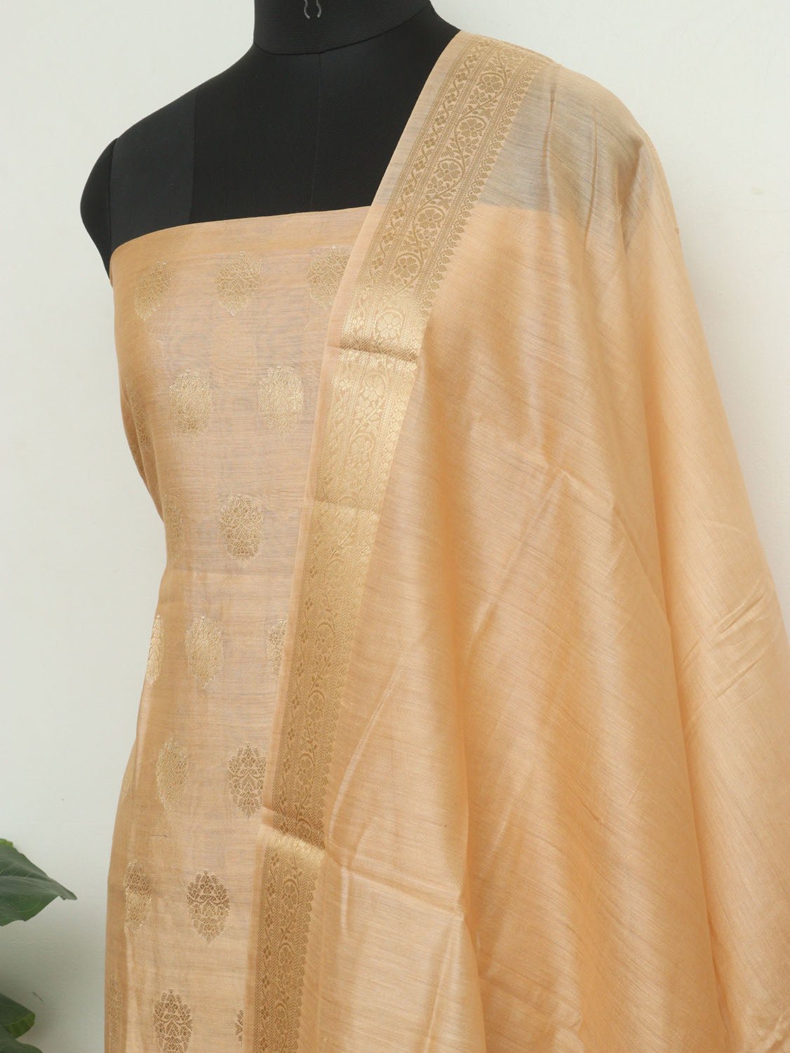 Pastel Handloom Banarasi Chanderi Silk Three Piece Unstitched Suit Set