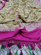 Pastel Handloom Banarasi Pure Georgette Brush Dye Dupatta - Luxurion World