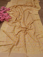 Pastel Handloom Banarasi Pure Georgette Brush Dyed Unstitched Lehenga Set - Luxurion World