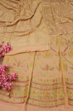 Pastel Handloom Banarasi Pure Georgette Brush Dyed Unstitched Lehenga Set - Luxurion World