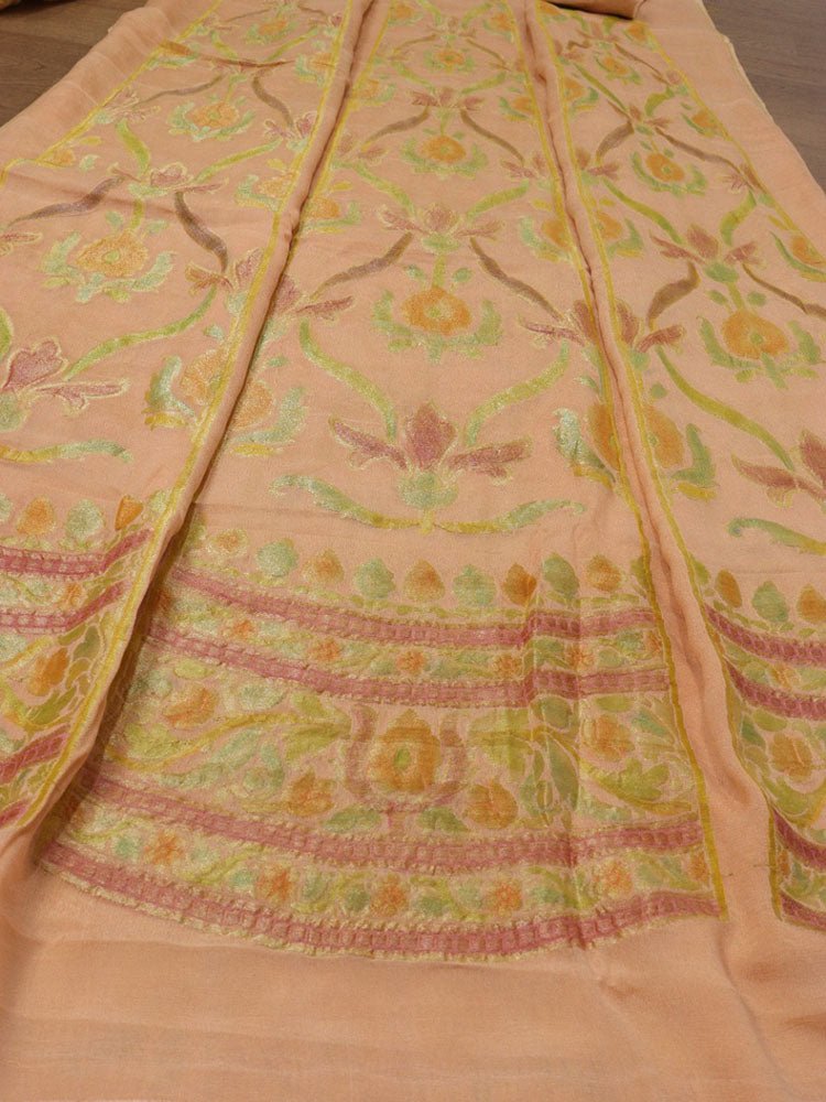 Pastel Handloom Banarasi Pure Georgette Brush Dyed Unstitched Lehenga Set - Luxurion World