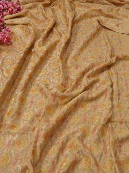 Pastel Handloom Banarasi Pure Georgette Brush Dyed Unstitched Lehenga Set