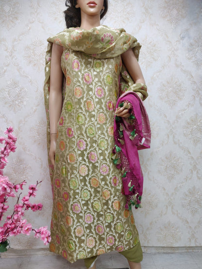Pastel Handloom Banarasi Pure Georgette Georgette Brush Dye Unstitched Suit Set
