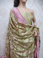 Pastel Handloom Banarasi Pure Georgette Georgette Brush Dye Unstitched Suit Set - Luxurion World