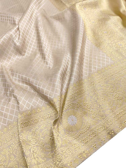 Pastel Handloom Banarasi Pure Katan Silk Geometric Design Saree - Luxurion World