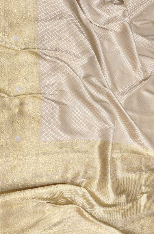 Pastel Handloom Banarasi Pure Katan Silk Geometric Design Saree - Luxurion World