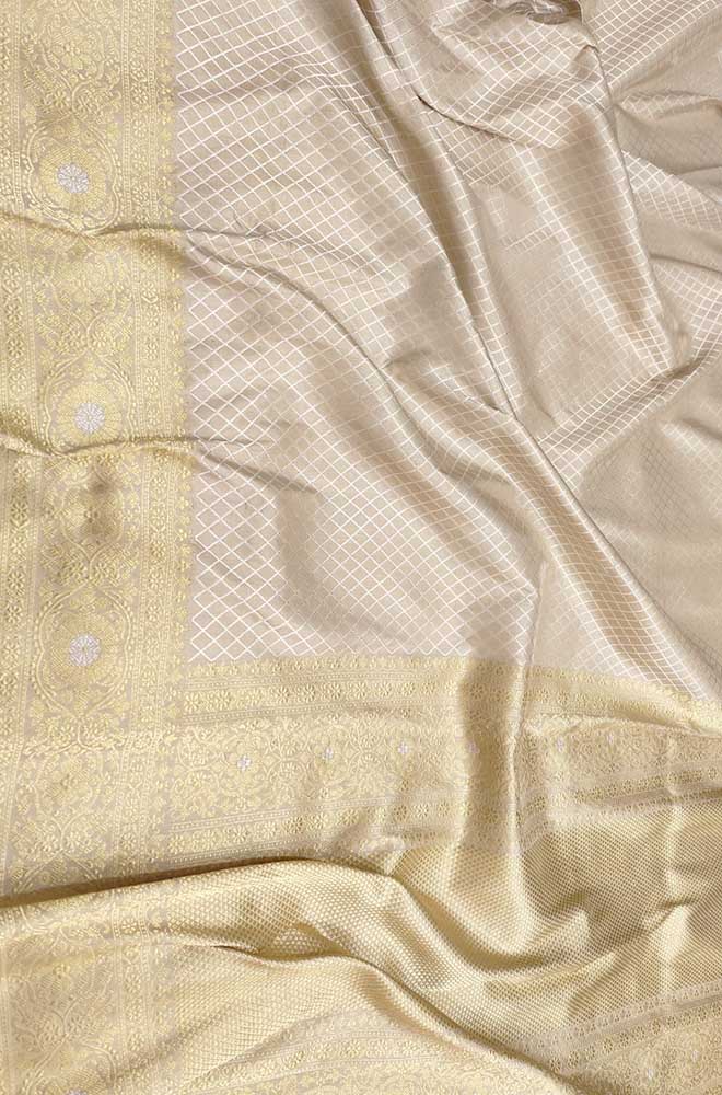 Pastel Handloom Banarasi Pure Katan Silk Geometric Design Saree - Luxurion World
