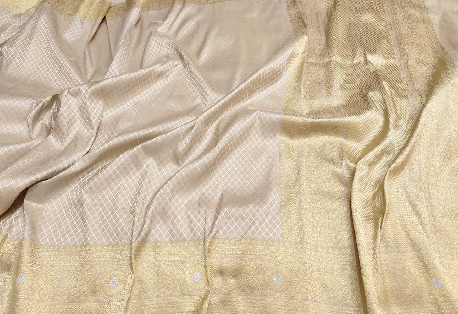 Pastel Handloom Banarasi Pure Katan Silk Geometric Design Saree - Luxurion World