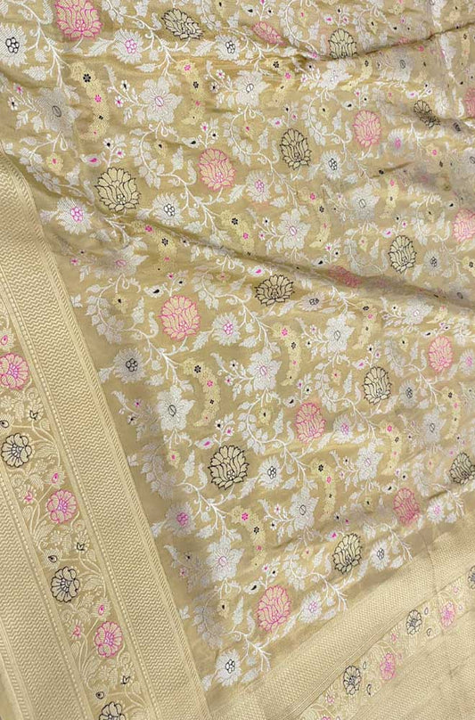 Pastel Handloom Banarasi Pure Katan Silk Meenakari Saree - Luxurion World