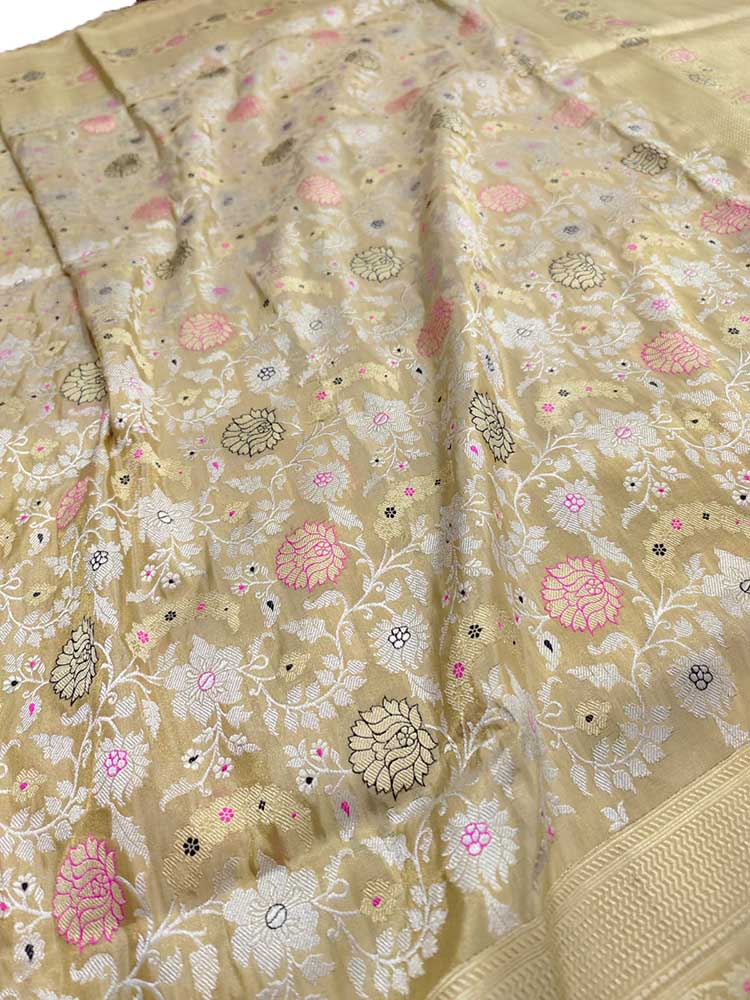 Pastel Handloom Banarasi Pure Katan Silk Meenakari Saree - Luxurion World