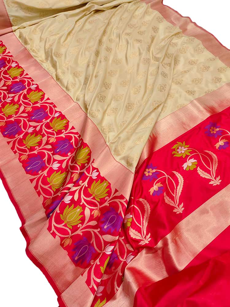 Pastel Handloom Banarasi Pure Katan Silk Saree - Luxurion World
