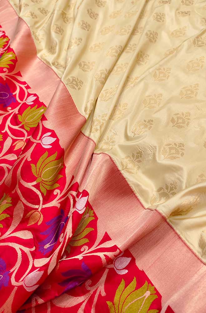 Pastel Handloom Banarasi Pure Katan Silk Saree - Luxurion World