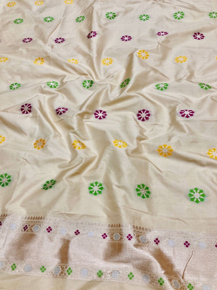 Pastel Handloom Banarasi Pure Katan Silk Three Piece Unstitched Suit Set - Luxurion World