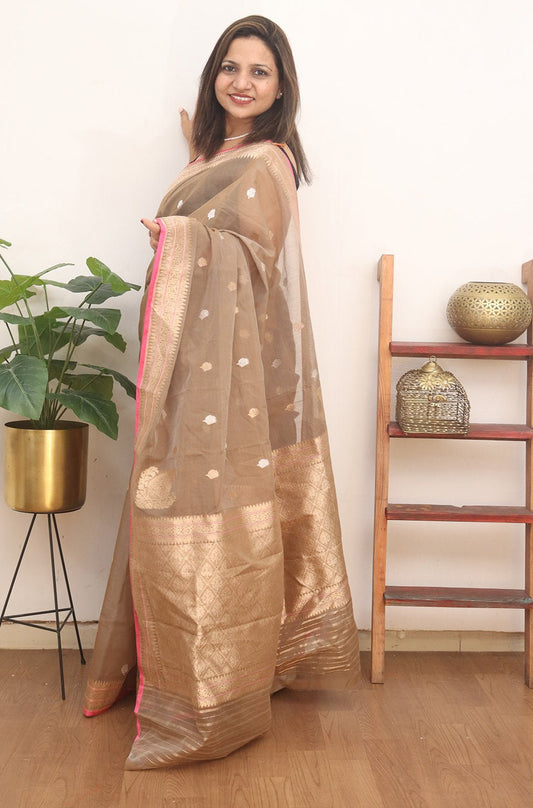 Pastel Handloom Banarasi Pure Kora Silk Sona Roopa Saree - Luxurion World