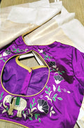 Pastel Handloom Bhagalpur Moonga Silk Plain Saree With Hand Painted Pure Silk Stitched Floral Design Blouse - Luxurion World