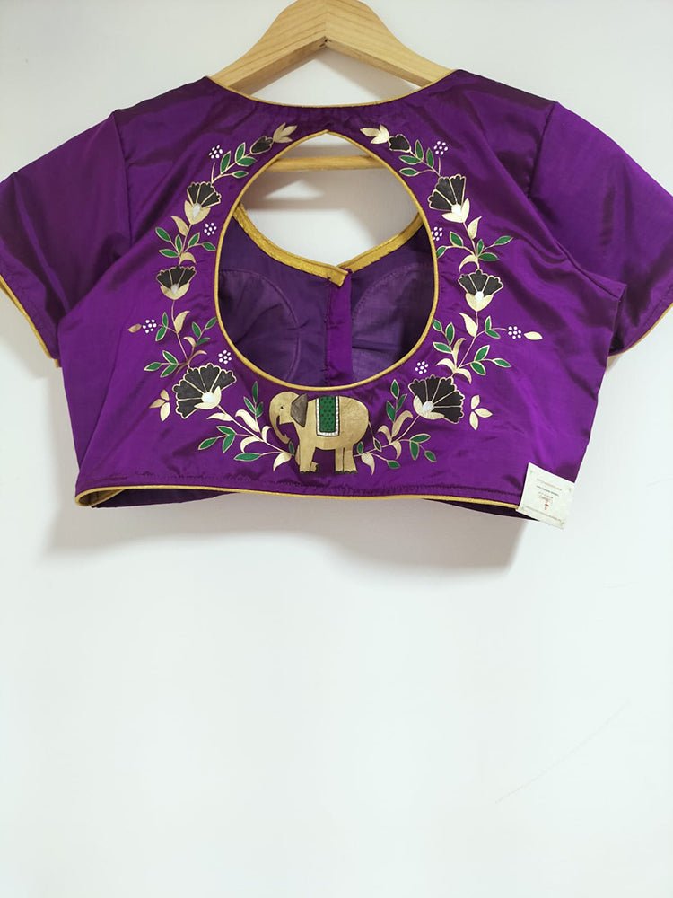 Pastel Handloom Bhagalpur Moonga Silk Plain Saree With Hand Painted Pure Silk Stitched Floral Design Blouse - Luxurion World