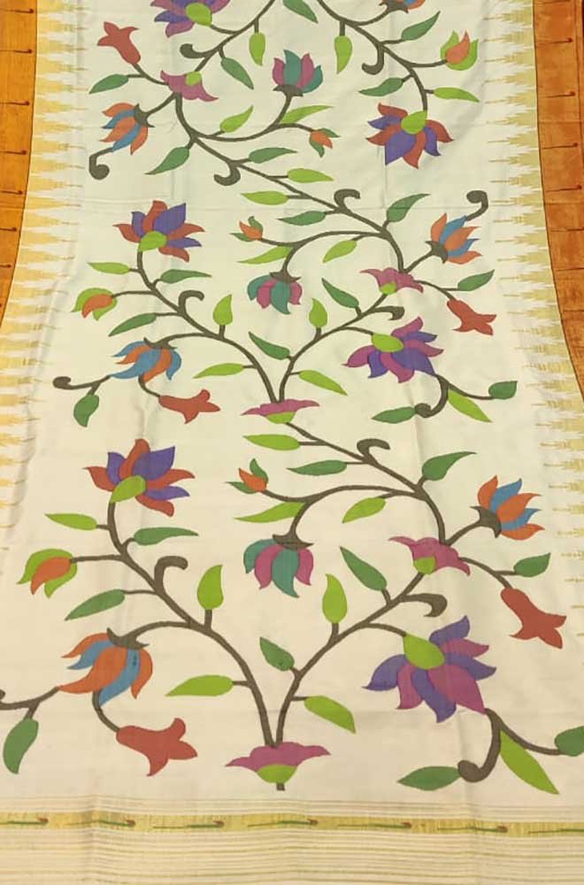 Pastel Handloom Brocade Paithani Pure Silk Muniya Border Floral Design Dupatta Luxurionworld