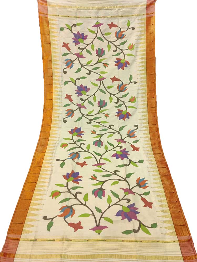 Pastel Handloom Brocade Paithani Pure Silk Muniya Border Floral Design Dupatta Luxurionworld