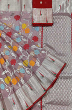 Pastel Handloom Kota Doria Real Zari Floral Deasign Saree - Luxurion World
