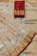 Pastel Handloom Kota Doria Real Zari Flower Design Saree - Luxurion World