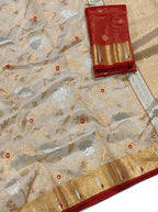 Pastel Handloom Kota Doria Real Zari Flower Design Saree - Luxurion World