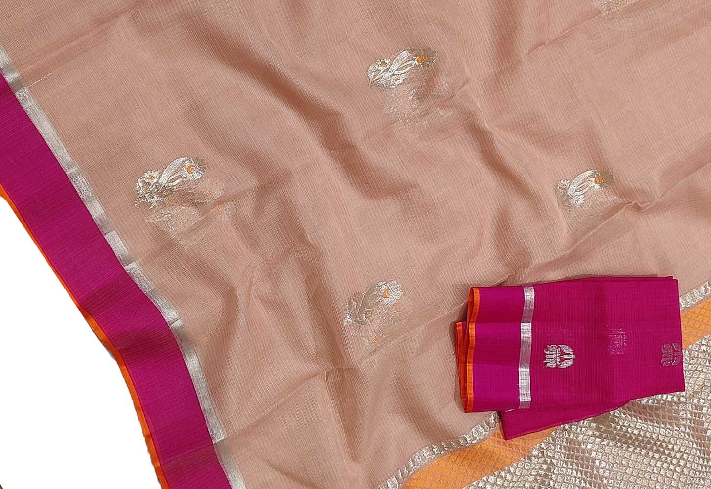 Pastel Handloom Kota Doria Real Zari Saree - Luxurion World