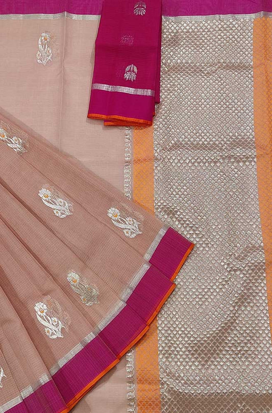 Pastel Handloom Kota Doria Real Zari Saree - Luxurion World