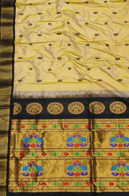 Pastel Handloom Paithani Pure Silk Peacock Design Saree - Luxurion World