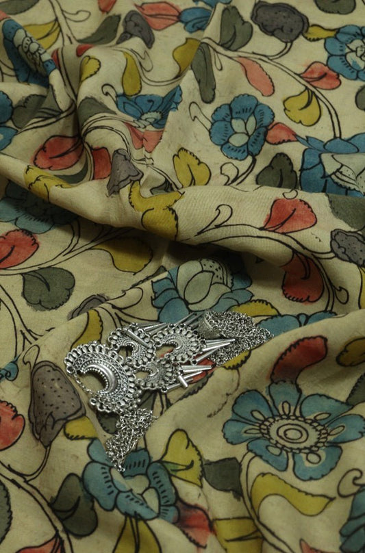 Pastel Pen Kalamkari Pure Silk Fabric ( 1 Mtr )