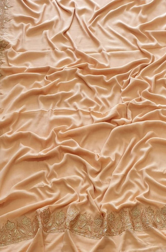 Pastel Plain Embroidered Kashmiri Tila Work Crepe Saree - Luxurion World