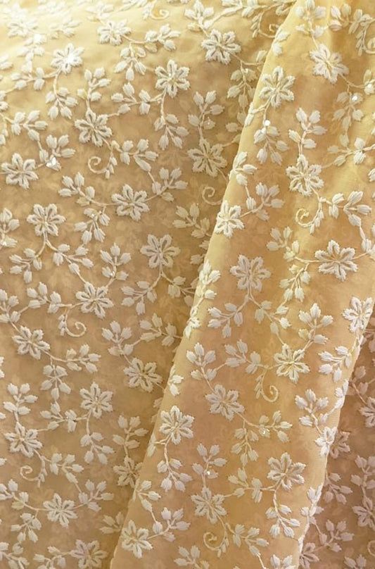 Pastel Trendy Embroidered Chikankari Georgette Fabric ( 1 Mtr ) - Luxurion World