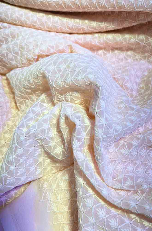 Peach Embroidered Chikankari Georgette Fabric ( 1 Mtr ) - Luxurion World
