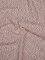 Peach Embroidered Chikankari Georgette Sequins Work Fabric ( 1 Mtr ) - Luxurion World