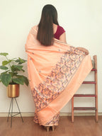 Peach Embroidered Kashmiri Sozni Work Pure Silk Saree - Luxurion World