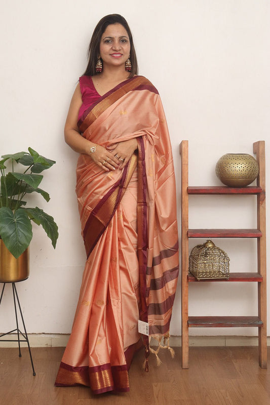 Peach Paithani Cotton Silk Saree - Luxurion World