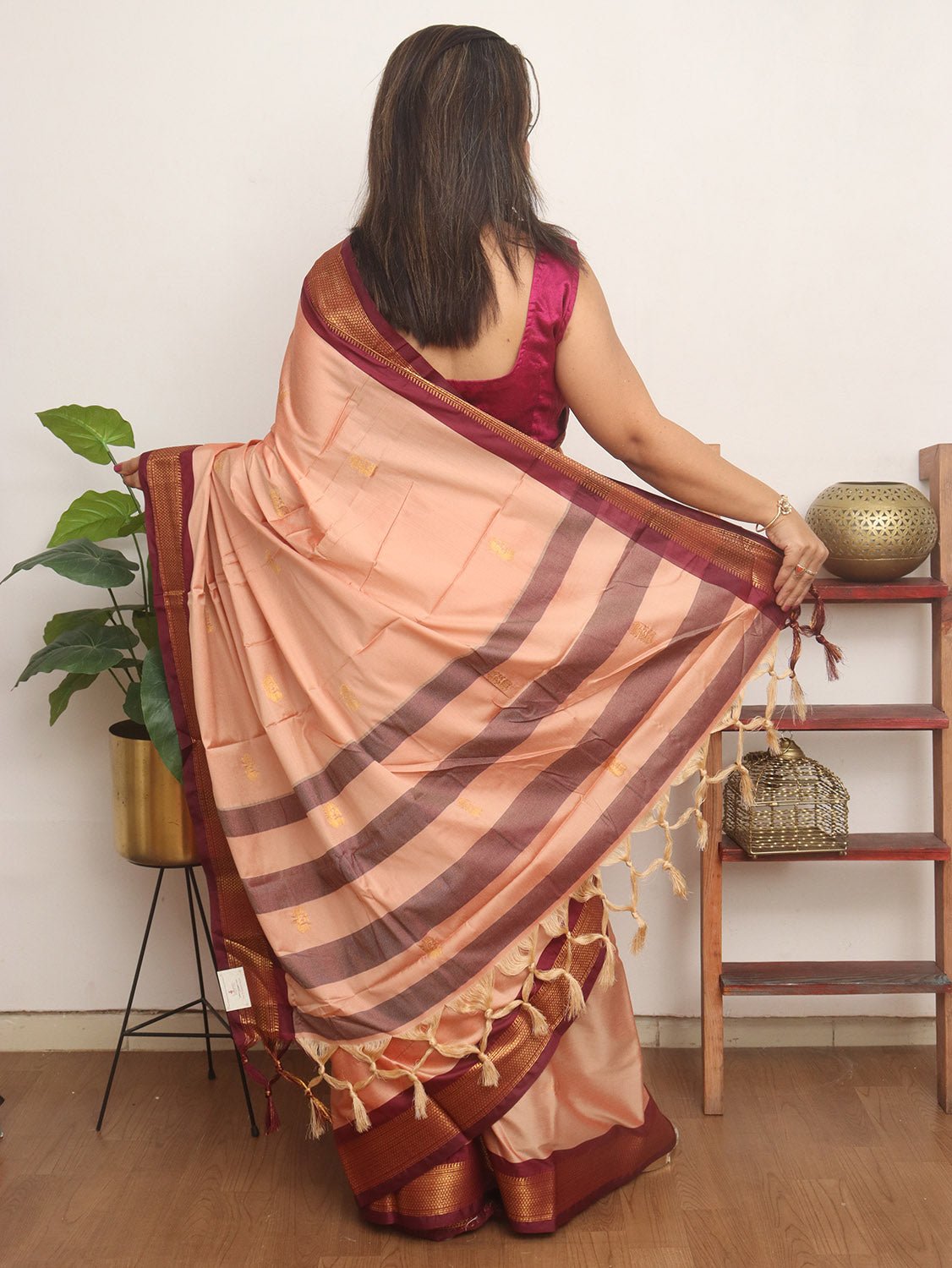 Peach Paithani Cotton Silk Saree - Luxurion World