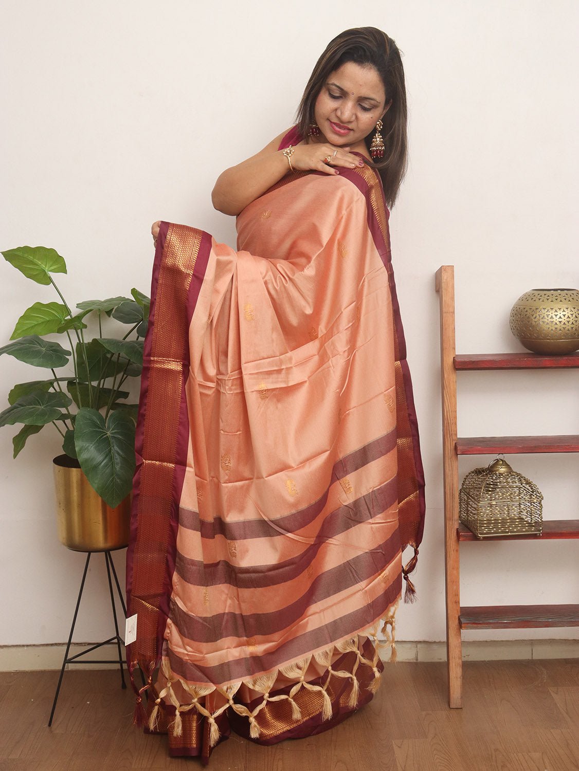 Peach Paithani Cotton Silk Saree - Luxurion World